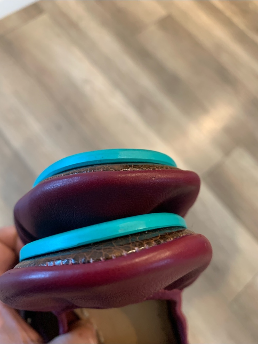 Tieks Sz 8 Foldable Burgundy Leather Slip-On Ballet Flats with Teal Heel Tab - Picture 11 of 16